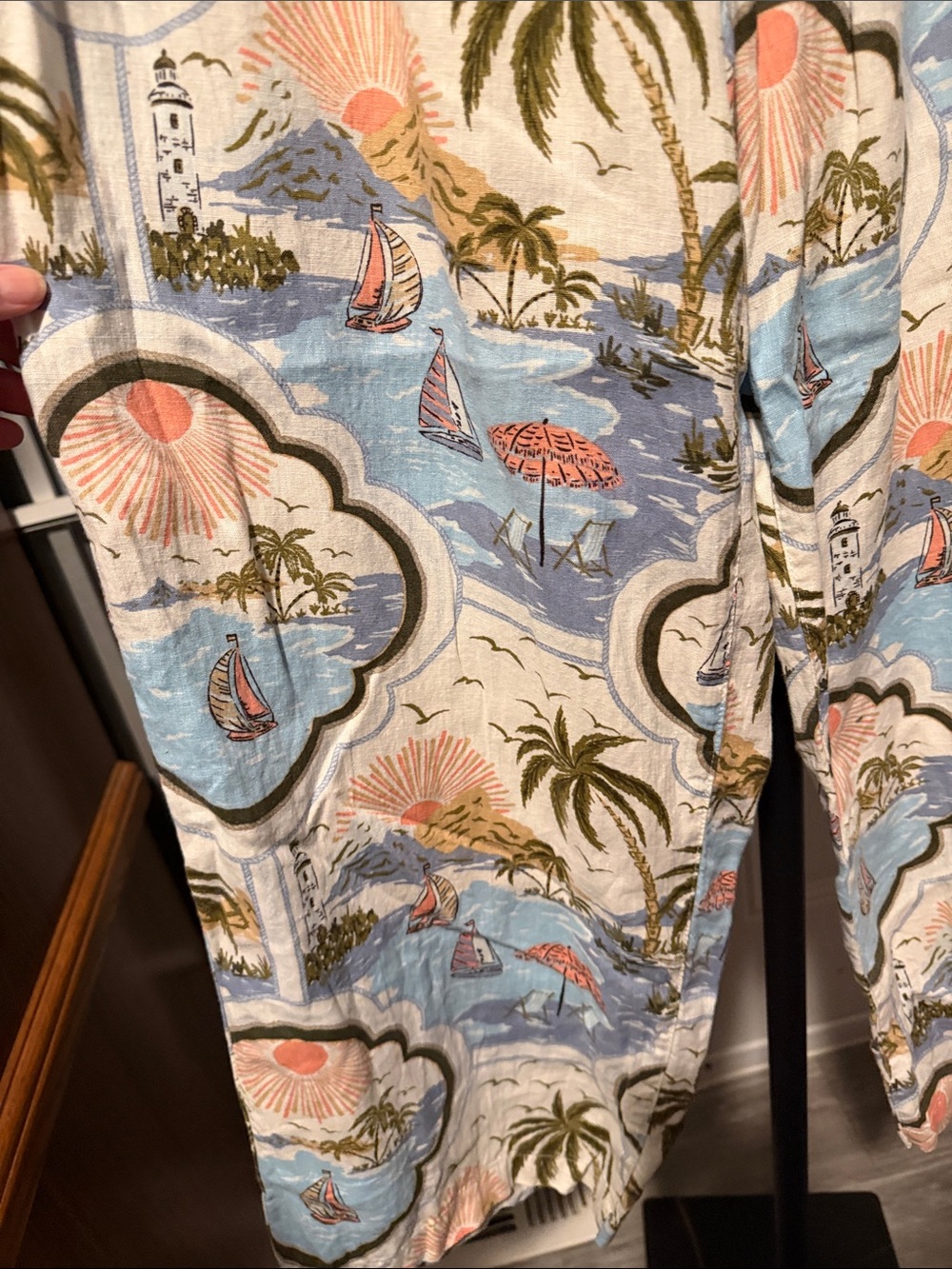 Cynthia Rowley Wide-Leg Tropical Print Pants in Blue, Cream & Green - Picture 6 of 6